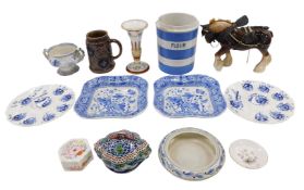 Various pottery and effects, Copeland china vase, heavy horse, Worcester and other china, Delft,