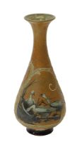 A Royal Doulton stoneware bottle vase by Florence Barlow, decorated with a reserve of three geese,