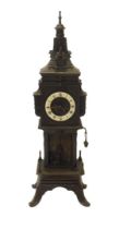 A Continental architectural style mantel clock, in the form of a clock tower, in a bronze