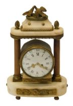 A 19thC French 'arbour' style drum head mantel clock, the white enamelled dial with Arabic and Roman
