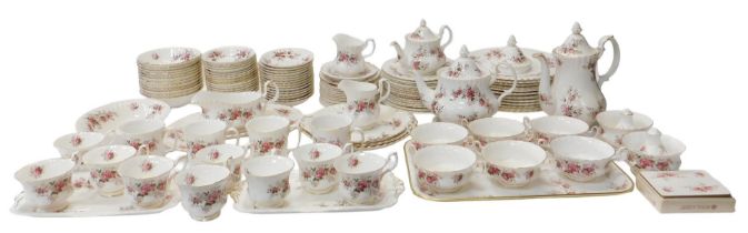 A Royal Albert porcelain Lavender Rose pattern part tea, dinner and coffee service, to include