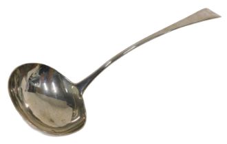 A George III silver ladle, Old English pattern, with crested oval bowl by Peter & William Bateman,