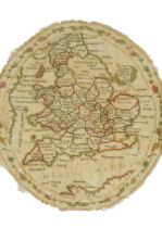 A George III pictorial atlas sampler, signed Sarah Turnell 1782, showing counties of England in