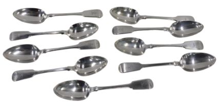 A set of nine William IV Irish silver table spoons, plain Fiddle pattern, by Philip Weekes, Dublin