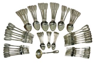 A Victorian comprehensive cutlery set, to include tablespoons, forks, teaspoons, ladles, etc.,
