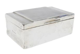 A George V Art Deco silver cigarette box, of oblong form, the hinged lid partially engine turned,