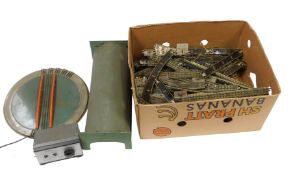 Hornby OO three-rail track, including straights, curves, points, a Hornby OO turntable and a Clipper