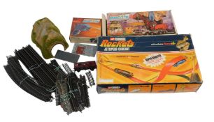 Various toys, including a Matchbox Big MX Building Construction Site and mechanised crane truck, a