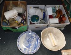 Household ceramics and cookware, to include a large blue and white Delft charger, with traditional