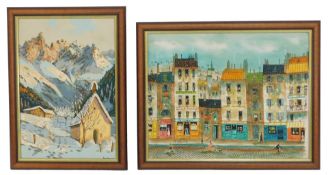 Robert Scott (20thC School). Parisian street scene, oil on board, signed, 32cm x 54cm, together with