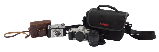 Camera equipment, to include a Canon EOS 500 camera, a Canon 35x80mm lens, an Ilford camera, etc. (a