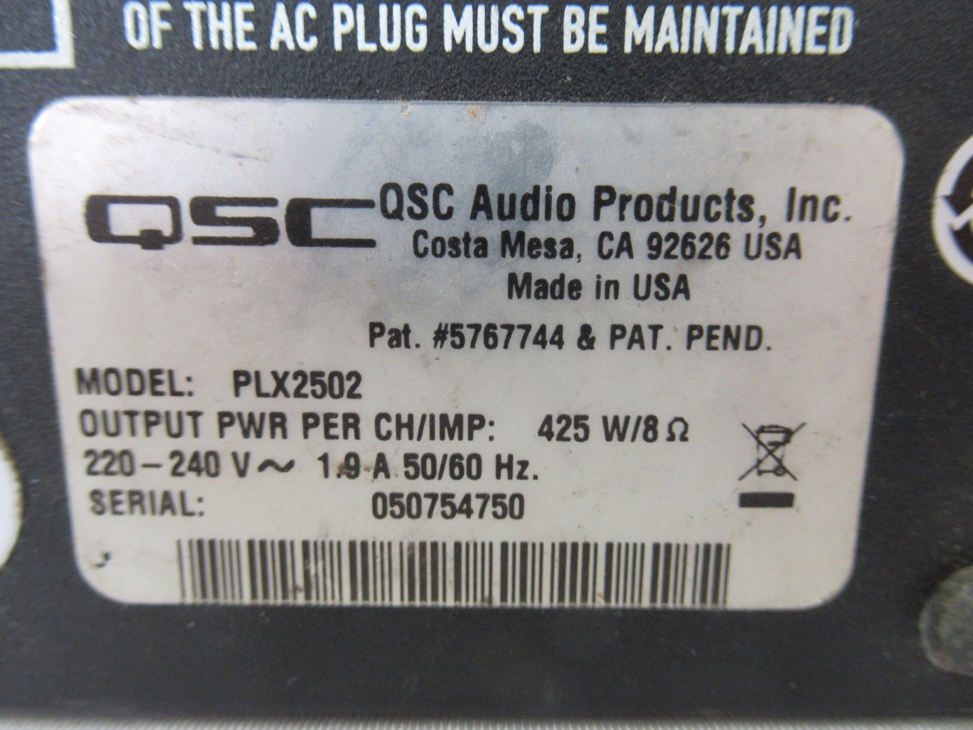 QSC PLX2502 Professional Power Amplifier - Image 9 of 10