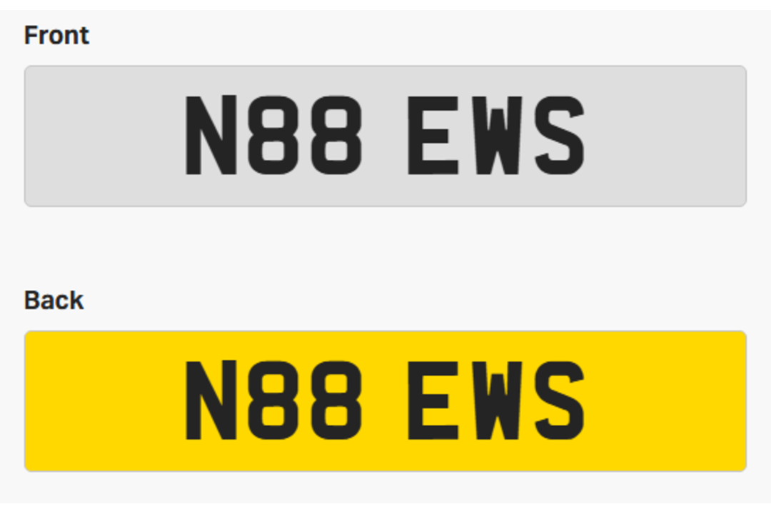 Cherished Number Plate - N88 EWS