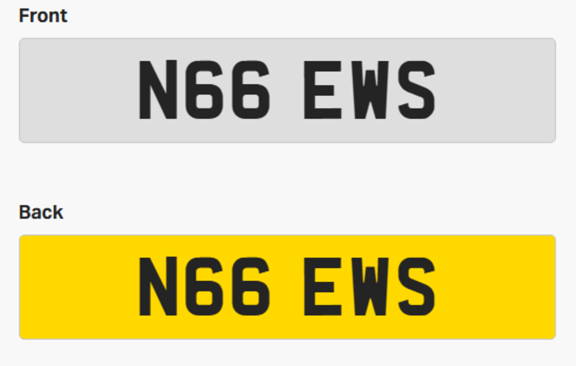 Cherished Number Plate - N66 EWS