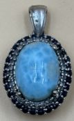 1 Kettenanhänger mit Steinen verm. Larimar - 925er Silber