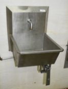 1 x Wall Mounted Knee Operated Hand Wash Sink Basin with Splashback