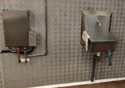 1 x Wall Mounted Knee Operated Hand Wash Sink Basin with a Splashback and Separate Heated