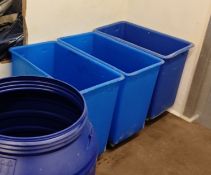 3 x Blue Plastic Totebins on Castors