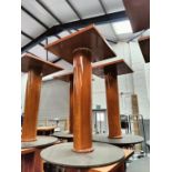 5 x Restaraunt Table Pedestal Bases Featuring a Cherry Wood Finish with Round Grey Metal Bases