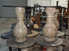 4 x Restaurant Table Pedestals Featuring Natural Wooden Columns - Dimensions: H66.5cm with a 61cm