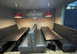 1 x Large Grey Button-Back Banquette Seats With Tables - Includes 1 Back To Back And 2 Singles + 2