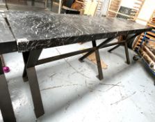 1 x Large Restaurant Dining Table Featuring a Black Granite Top and Heavy Duty Steel Cross Leg