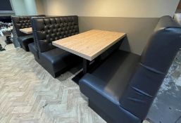 3 x Grey Button-Back Banquette Seats With Tables - Includes 1 Back To Back And 2 Singles + 2