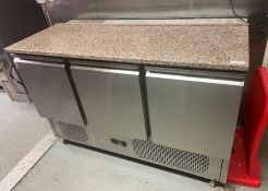 1 x ADEXA Ps903G 3-Door Saladette Prep Counter Fridge - Ref: AC100 - CL1066 - Location: