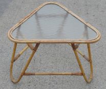 1 x Small Triamgular Rattan Conservatory Side Table with Glass Top - Dimensions: H43 x W54 x D69 cms