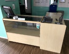 1 x Reception Counter with Matching Retail Glass Display Cabinet - Dimensions: H90 x W120 x D60