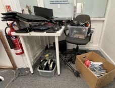 1 x Assorted Job Lot to Include Desk, Chair, Monitors, Keyboards, Headphones, Laptop Stands, UV