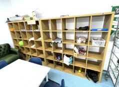 2 x Ikea Cube Storage Shelf Units Featuring 20 Cubes and an Oak Finish - Dimensions: H185 x W185