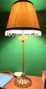 3 x Elegant Table Lamps Featuring a Brass Tone Column with a Glass Bobeche and Moulded Base