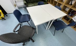 2 x Staff Room Tables with Four Stackable Chairs and One Swivel Chair