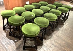 17 x Pub Style Bar Stools with Cushioned Green Velvet Seats - H49 x W37 cms
