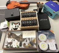 1 x Assorted Job Lot to Include a Pair of Code Machines, Taxidermy Collection, Violin, Service Bell