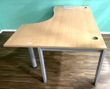 2 x Modern Corner Office Desks Featuring a Beech Finish and Grey Base