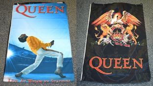 3 x Textile QUEEN Band Posters Featuring Live at Wembley, Discography and Iconic Crest - Dimensions: