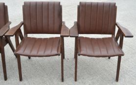 4 x Autoban Slice Armchairs Featuring an Oak Wooden Frame and Vintage Brown Leather Upholstery