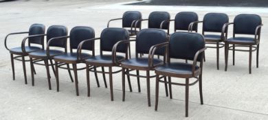 11 x Bentwood 'Gustav Adolf Schneck Style' Dining Chairs - Features Black Seat Pads and Fabric Backs