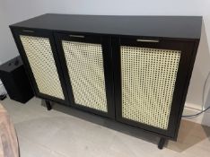 1 x Modern 3-Door Black Sideboard with Cane Frontage - From an Exclusive Mayfair Residence - Ref:
