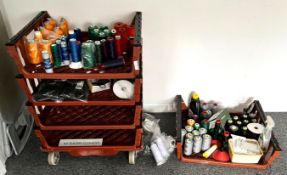 Approx 66 x Sewing Thread Spools, 5 x Bakery Trays with Dolly and More