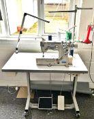 1 x Global FB3600 Series Industrial Flat Bed Coverstitch Sewing Machine with Table and Foot Lifter