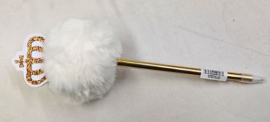 100 x Crown Pompom Pens In Gold With A White Pompom - Ref: TSC100461/NPS38 - CL945 - Location: