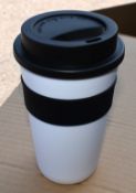 100 x Milano Reusable Coffee Mugs Featuring Black Holding Bands and Screwtop Lids with Sipper Hole