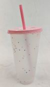 200 x Confetti Cups With Lid And Straw - Light Pink - Ref: 500662/NPS34 - CL945 - Location: