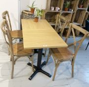 6-Piece Commercial Dining Set Including 4 x Wooden Cross-Back Rattan-Seated Chairs and 2 x Solid