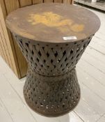 1 x Exotic Metal Cylindrical Hour-Glass Side Table - From an Artisanal Bistro and Coffee Shop