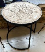 1 x Stylish Iron Side Table with an Engraved Wooden Top - From an Artisanal Bistro and Coffee Shop