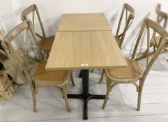 6-Piece, 4-Person Commercial Dining Set Including 4 x Wooden Cross-Back Rattan-Seated Chairs and 2 x